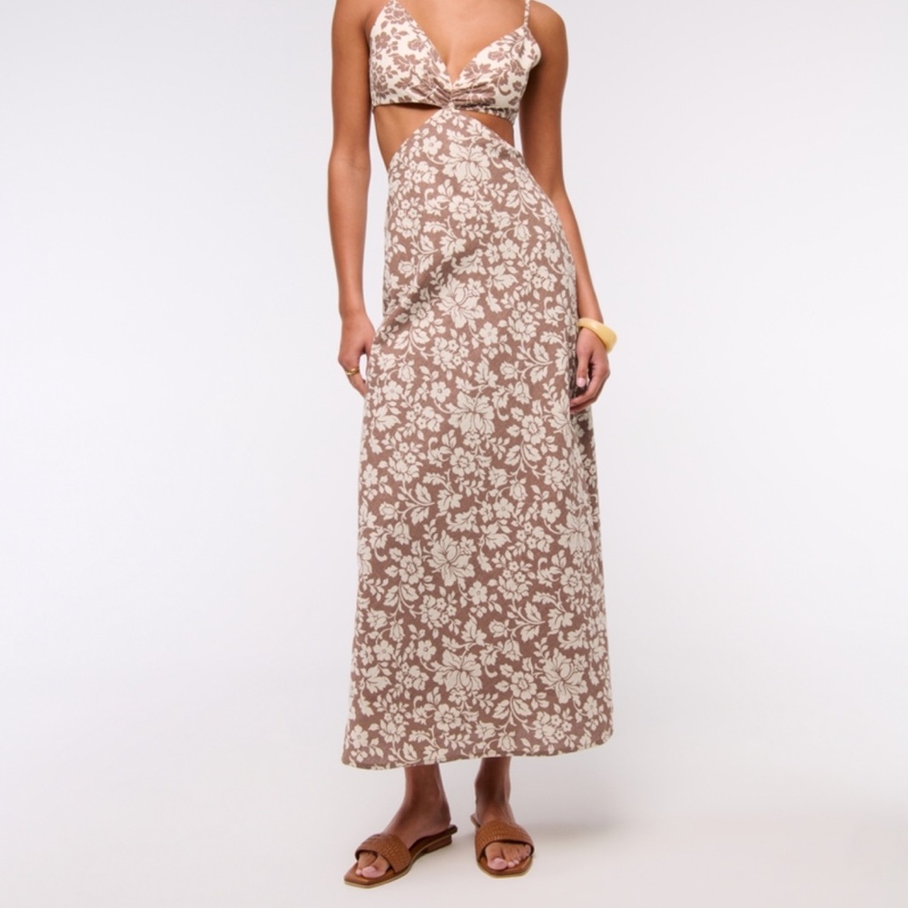 Abercrombie & Fitch Julia Slip Cutout Brown  Floral Dress Size Medium Tall